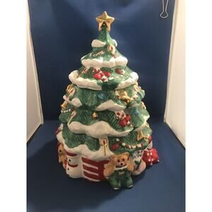 Christmas Tree Cookie Jar Ceramic Snowman Teddy Bear Gifts Festive Decor